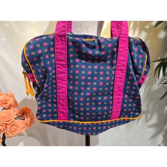 Vtg 80s 90s Esprit Floral Weekend Duffel Tote Bag Large Double Shoulder Strap - Picture 3 of 12
